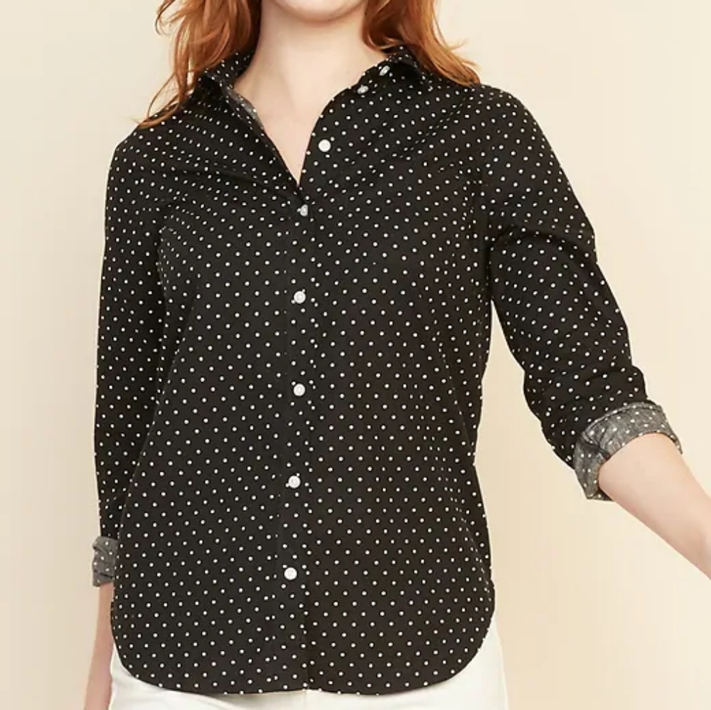 Black polka dot button down shirt *FINAL SALE*